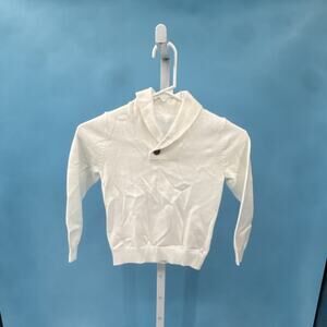 Boys White Knit Button Front Pullover Sweater Long Sleeve Shawl Collar Size 120